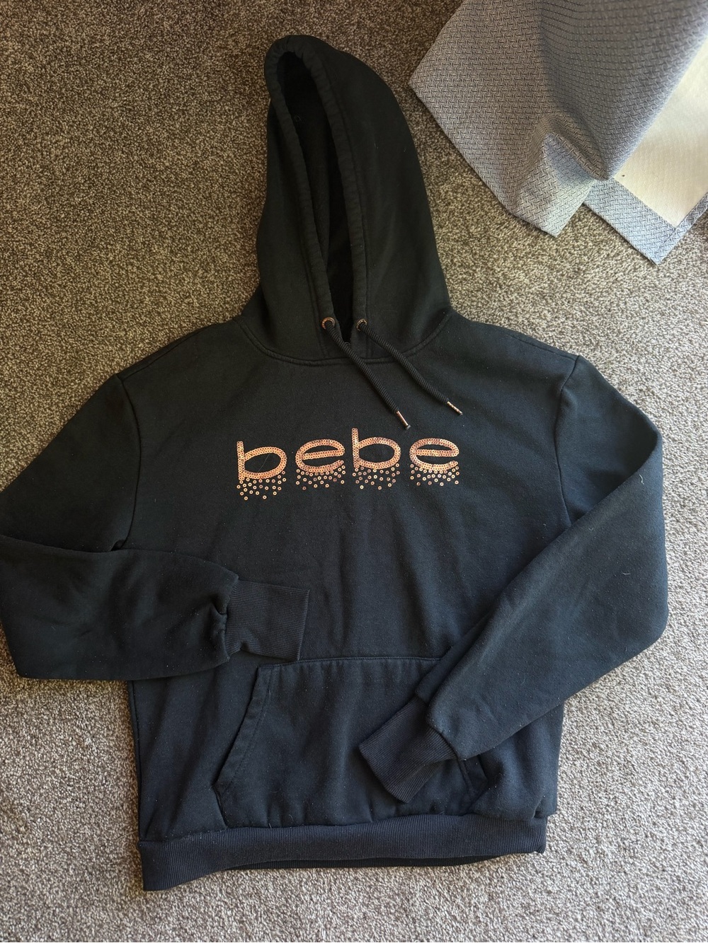 bebe Black Hooded Sweatshirt with Subtle Metallic Accent